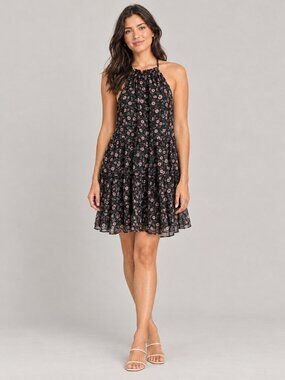 Trixxi Black Floral Halter Tiered Mini Dress L